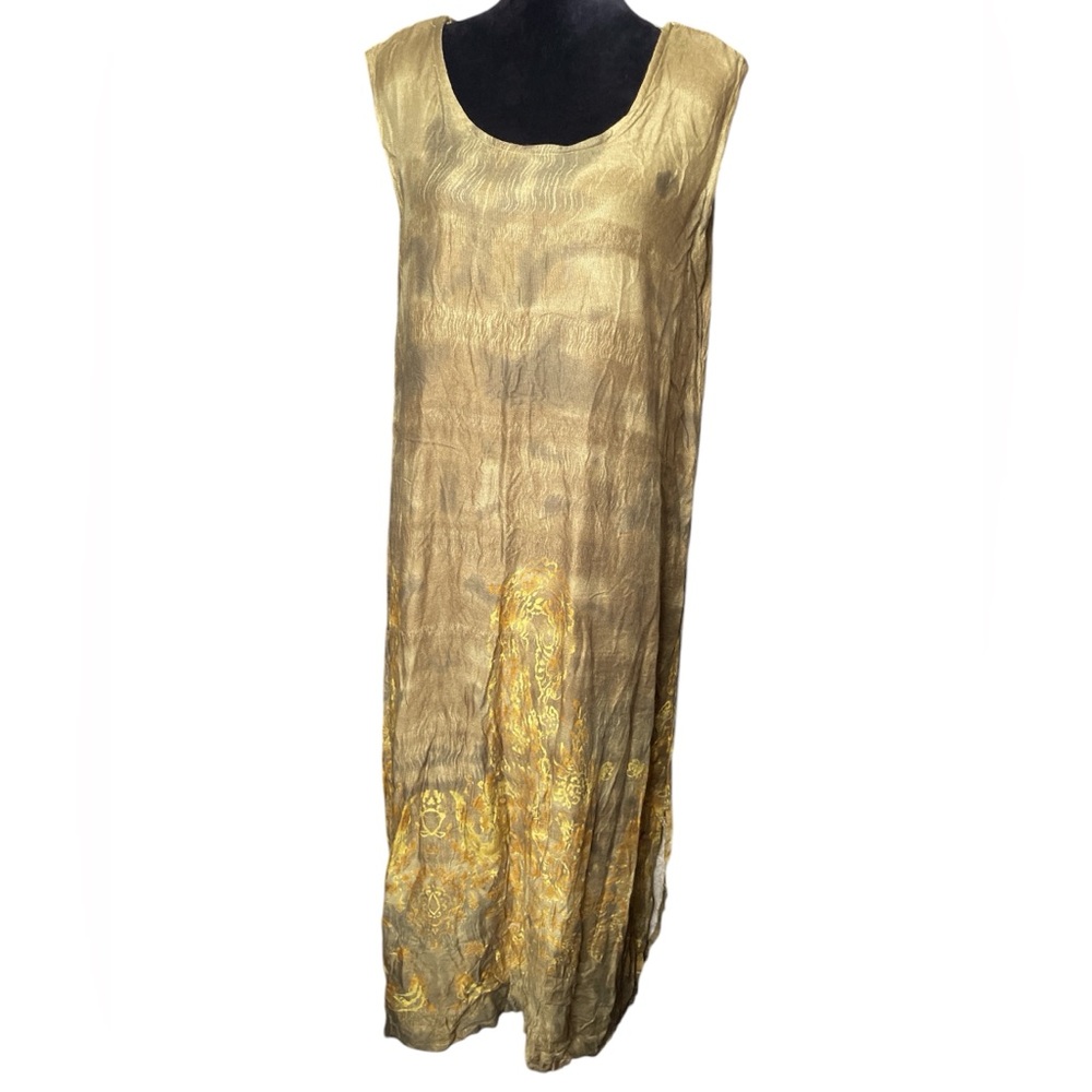 Freestyle Elegant Gold & Green Sleeveless Maxi Dress